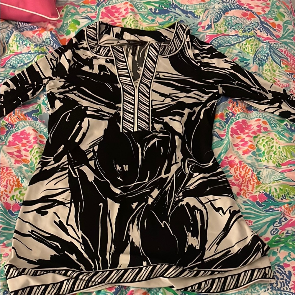 BCBGMaxAzria Black and White Midi Dress